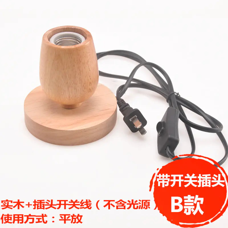 Wooden E27 Lamp Base with Switch for Night Light