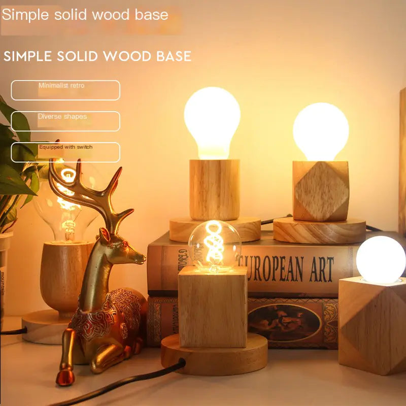 Wooden E27 Lamp Base with Switch for Night Light