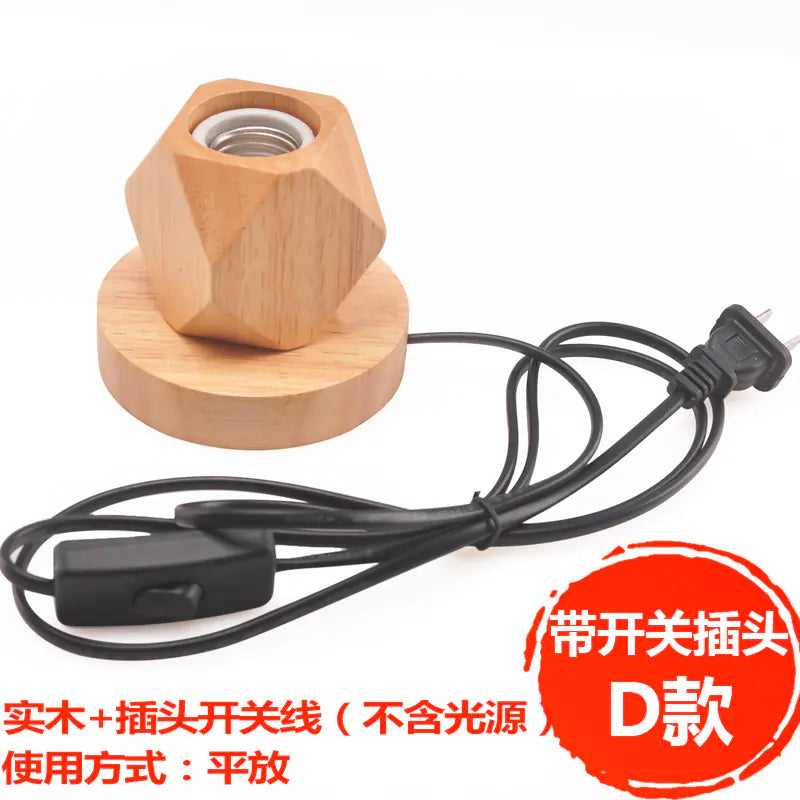 Wooden E27 Lamp Base with Switch for Night Light