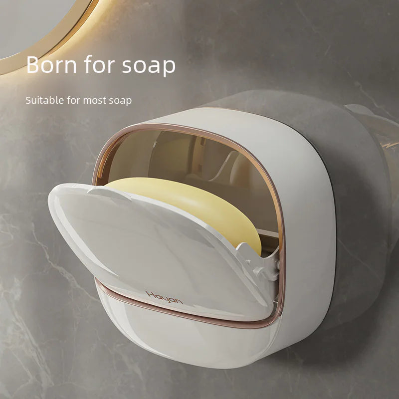Wall-Mounted Soap Dish with Drainage and Cover