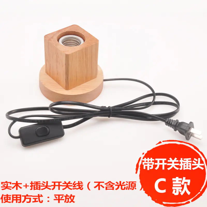 Wooden E27 Lamp Base with Switch for Night Light