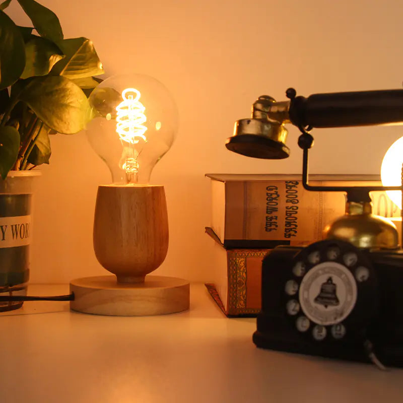 Wooden E27 Lamp Base with Switch for Night Light